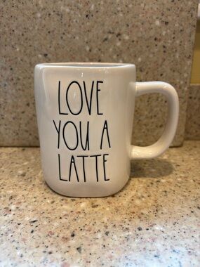 Rae Dunn White Ceramic 'Love You A Latte' Mug, Holds Approximately 16oz